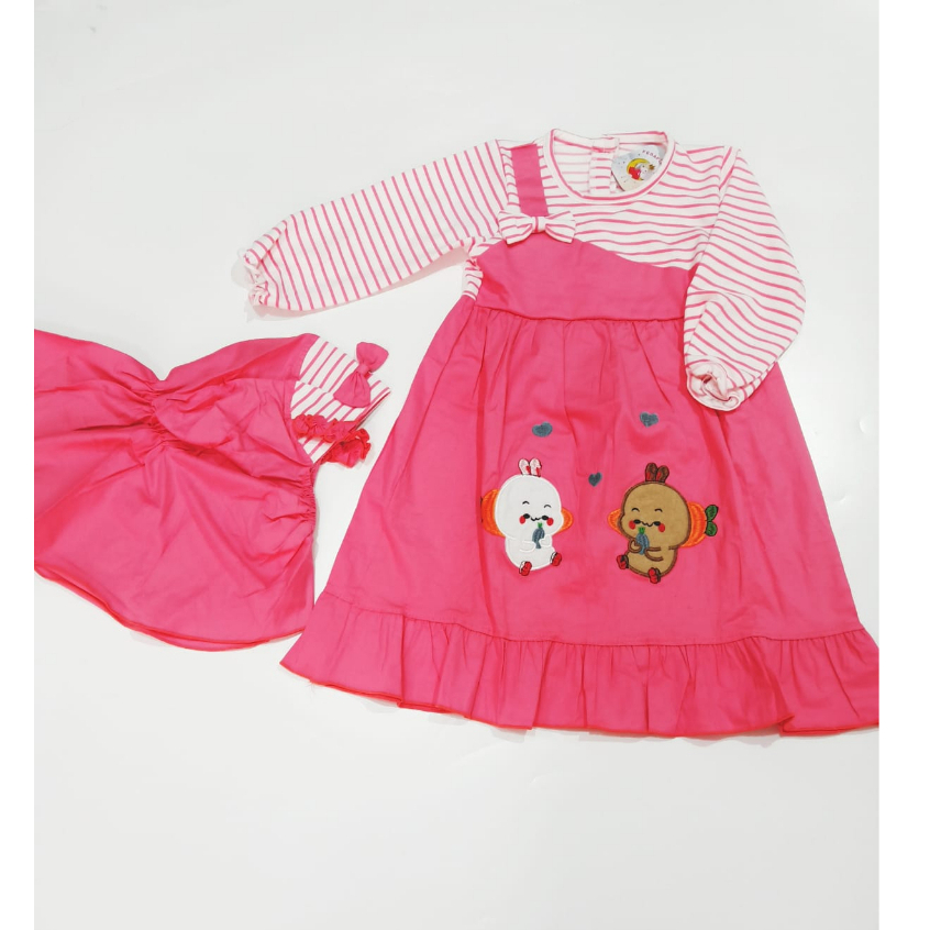 Baju Anak Perempuan Gamis Muslim Overall Bunny Kotak-Kotak 1-2 tahun
