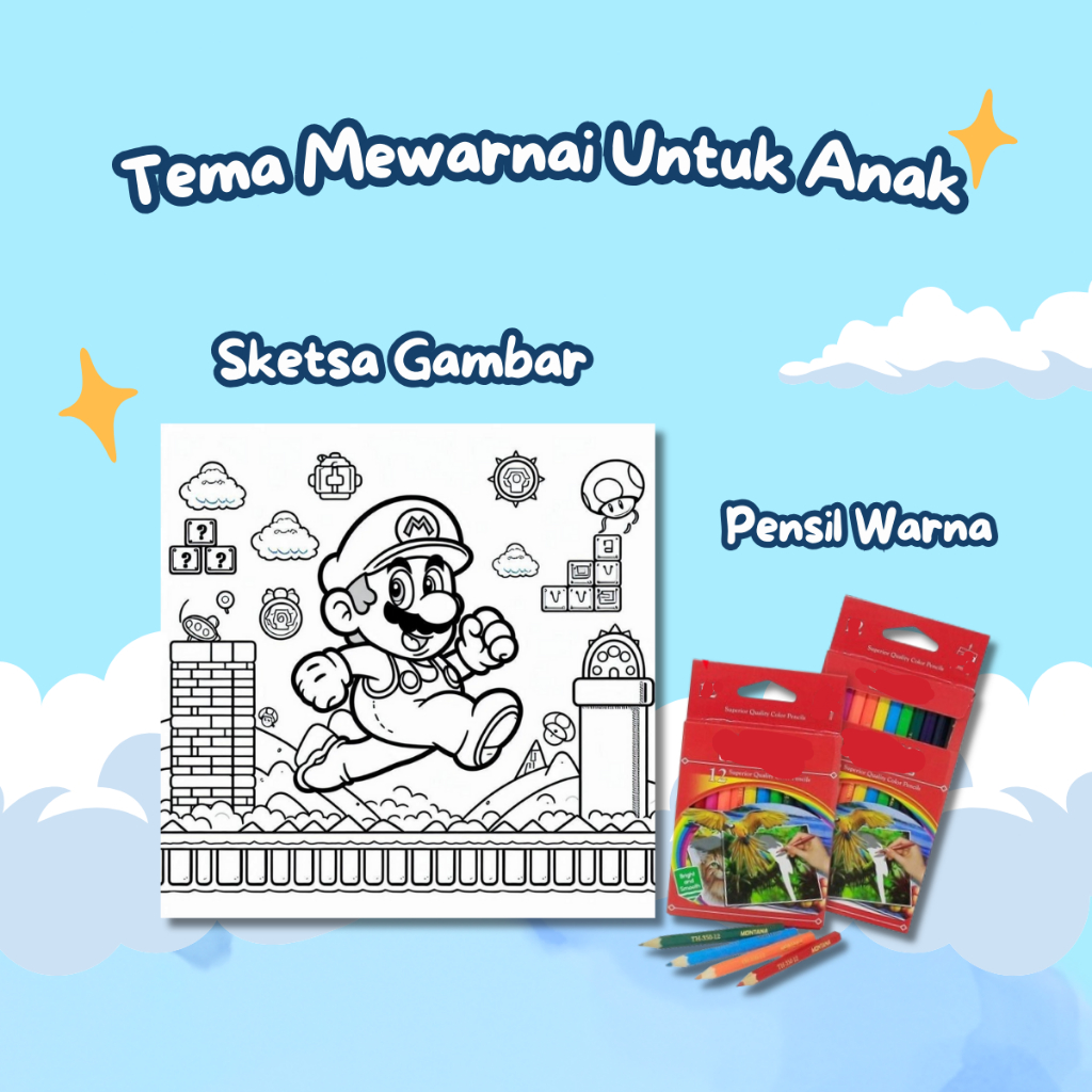 

Kertas Gambar Mewarnai Untuk Anak TK & Paud Tema : Super Mario Isi 20 Lembar Mewarnai