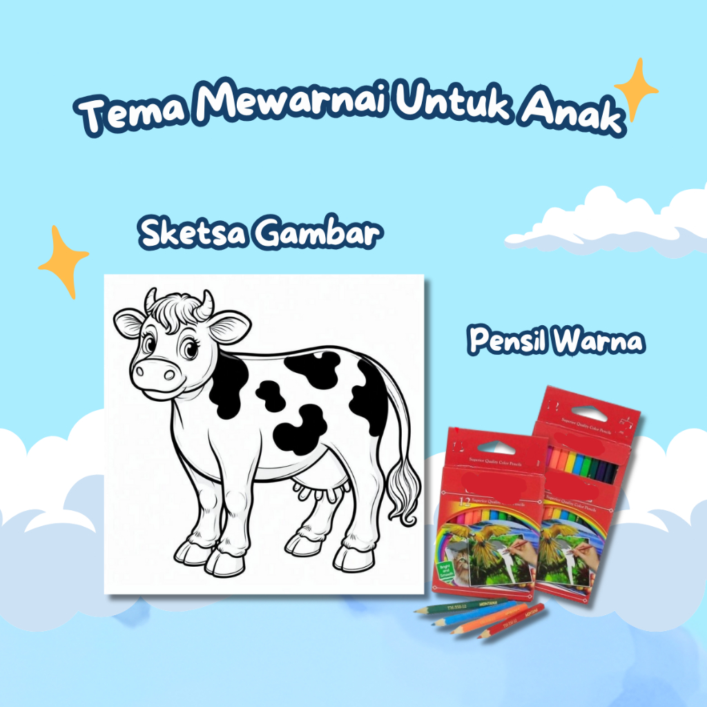 

Kertas Gambar Mewarnai Untuk Anak TK & Paud Tema : Sapi Isi 20 Lembar Mewarnai