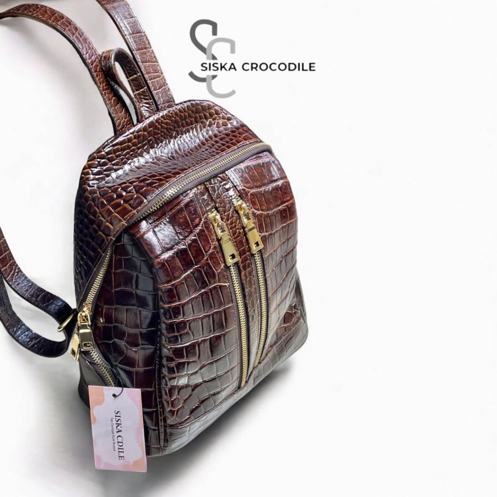 SC SISKA CROCODILE - Tas Ransel Wanita Kulit Backpack Kekinian Tas Unisex Kulit Asli Merauke