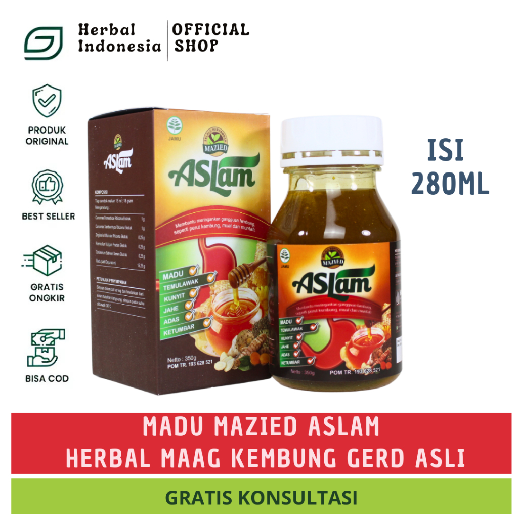 

ASLAM Madu Mazied Aslam Asam Lambung Herbal Maag isi 350gr - Atasi Masalah Pencernaan