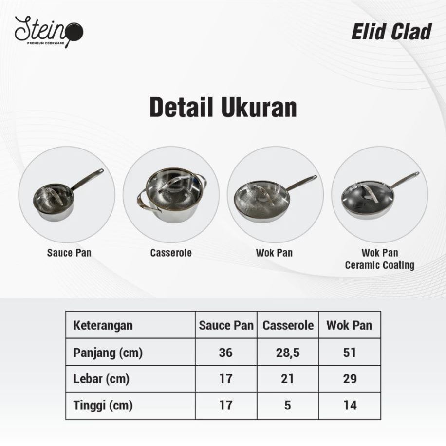 Ay00 Steincookware STEIN Elite Clad Stainless Ceramic Wok 28cm Wok 28 cm SUS 316 - Wajan Stainless