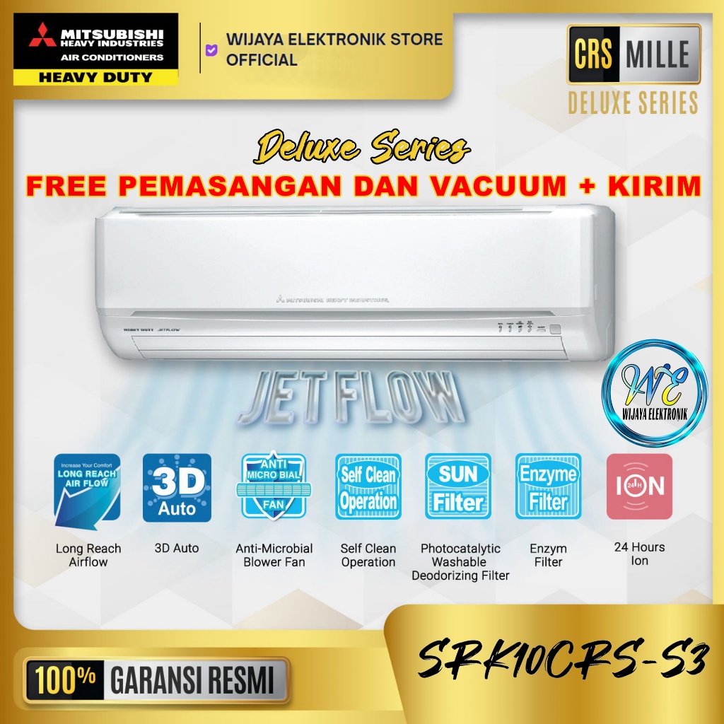 AC Mitsubishi Deluxe SRK10CR-S + PASANG DAN ANTAR / Mitsubishi 1 PK DELUXE Series SRK10CRS