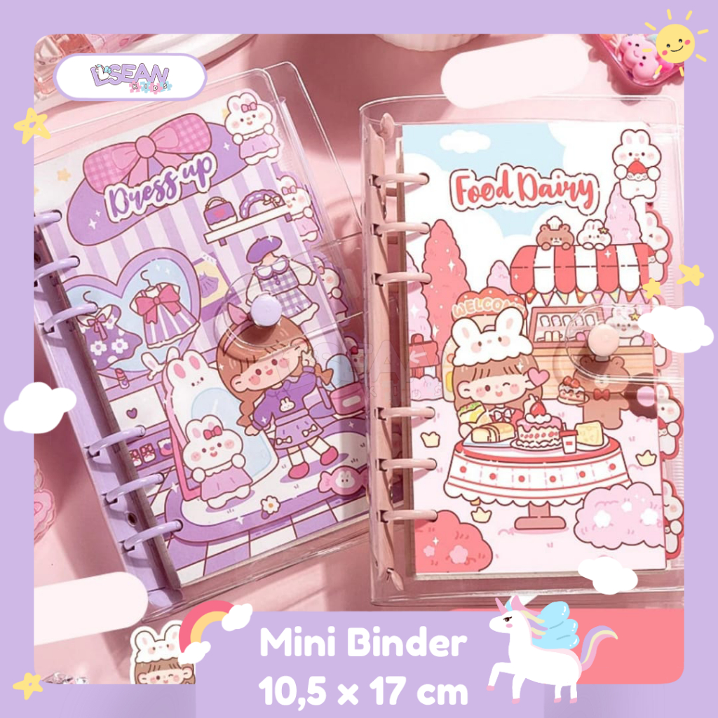 

MINI DIARY CUTE KOREAN JOURNAL BINDER RING BOOK A6 80 LEMBAR BUKU DIARY MOTIF LUCU KARTUN COVER TRANSPARAN