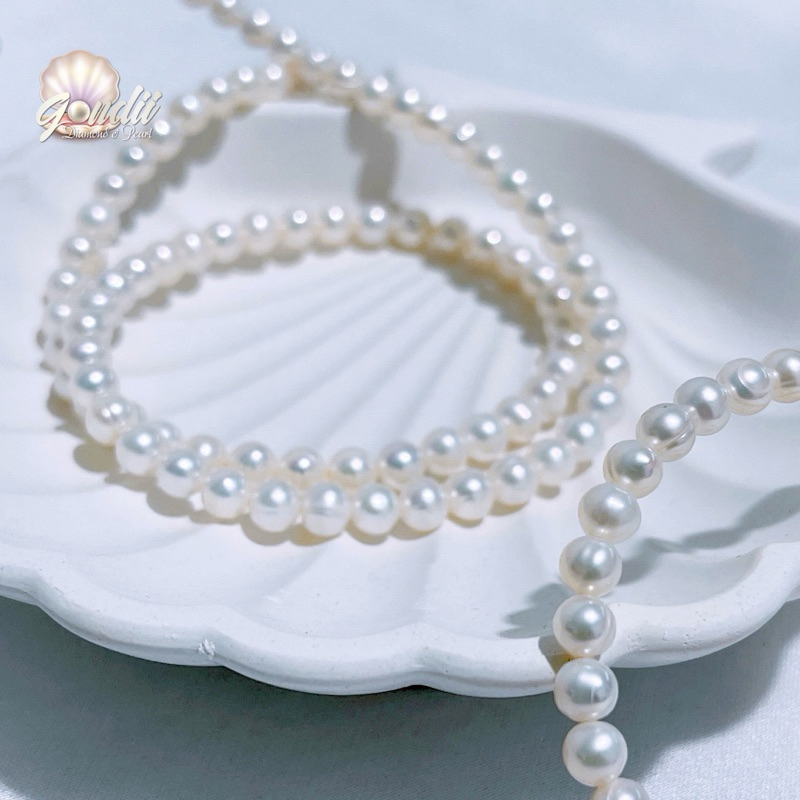Akoya Kalung full mutiara putih kelas super - Set Premium Mini 4/4.5mm || Kalung mutiara tawar elega