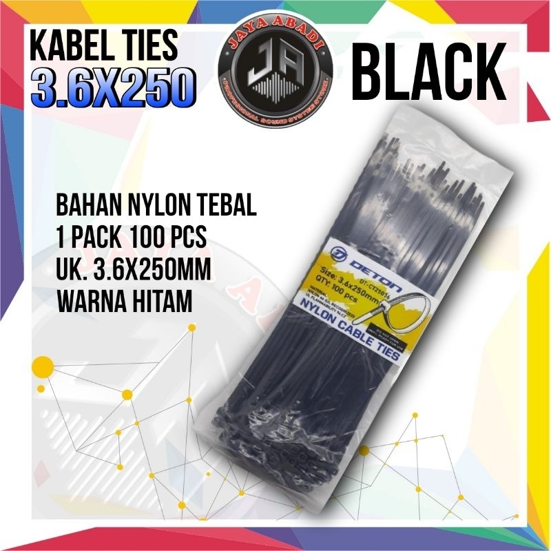 

KABEL TIES NYLON 3.6X250MM BLACK HITAM TEBAL DAN KUAT ORIGINAL IMPORT