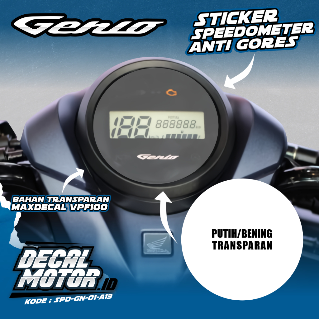 Aksesoris Motor Speedometer Genio - Stiker Transparan Speedometer Variasi Warna Polos - SPD