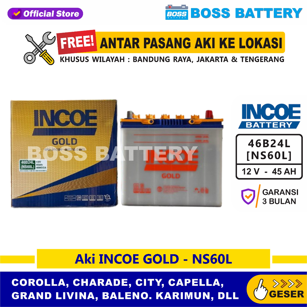 Aki INCOE GOLD NS60L - 45 Amper, Aki INCOE ASTRA OTOPARTS