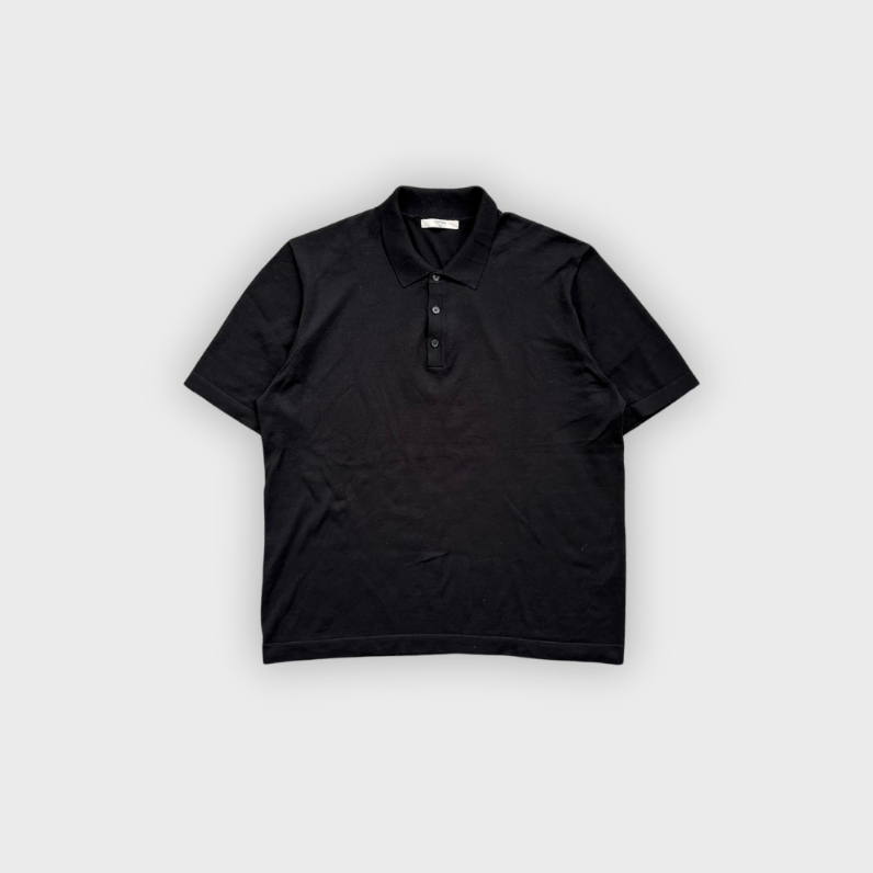 [L-XL] TOPTEN Oversized Black Polo Shirt I Vintage Vtg Retro Kemeja Garis-garis Salur Outer Woll Vet