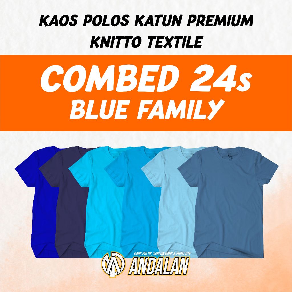 KAOS POLOS COTTON COMBED 24S WARNA BIRU BENHUR NAVY TURKISH BIRU TOSCA TURKISH MUDA  SIZE S - XL PRE