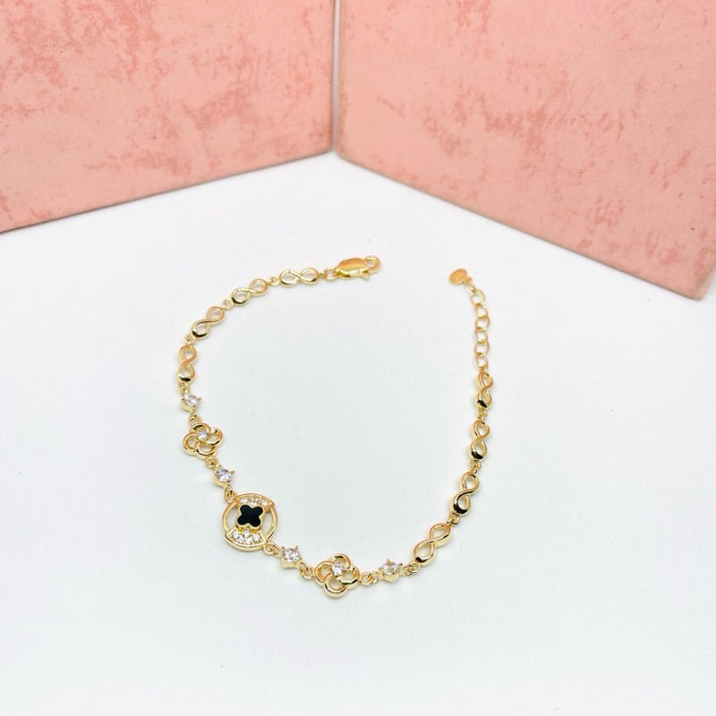 Gelang Emas Asli kadar 300/6k muda clover hitam
