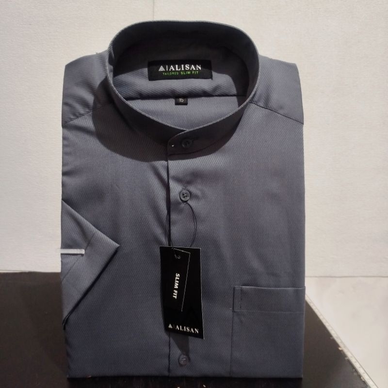Lengan Pendek Slimfit ALISAN Dobby Koko Abu6 Krah Shanghai