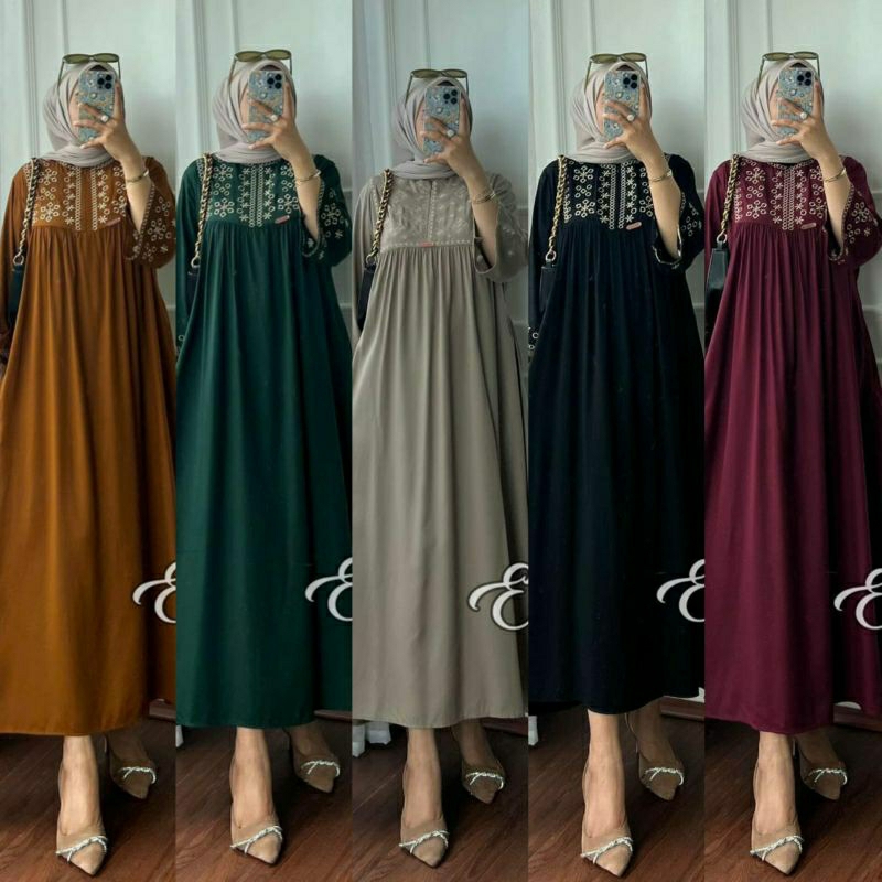 MIDIDRESS ELFASA/MIDI RAYON TWILL BORDIR/MIDI BUSUI/GAMIS BORDIR/MIDI POLOS LENGAN TEROMPET