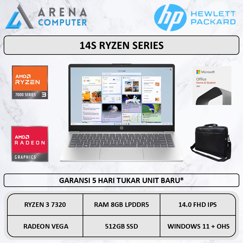 HP 14s Ryzen 3 7320 8GB 512GB FHD IPS W11 OHS