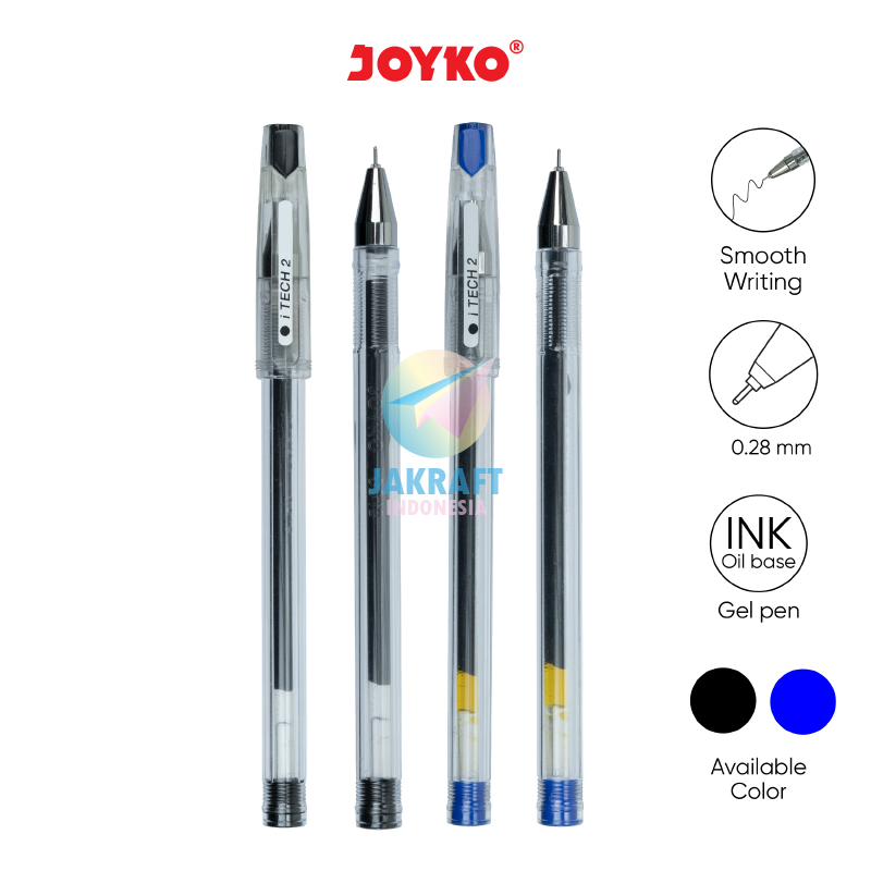 

(1 Pcs) Gel Pen Ujung Tajam JOYKO GP-266 iTECH 2 Hitam Black / Biru Blue Pulpen ala PILOT HI-TEC 0.28 mm | 0.28mm Ultra Fine Needle Tip Anti Air & Macet