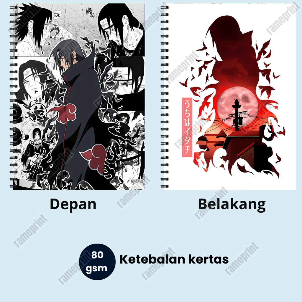 

Notebook Spiral A5 Anime Itachi naruto Soft Cover 50 lembar/100halaman