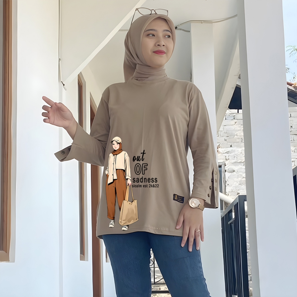 kaos adem wanita lengan panjang kaos lengan panjang wanita premium baju lengan kancing inara jumbo