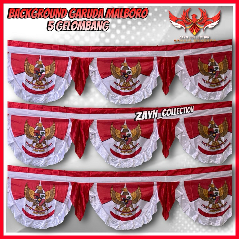 BENDERA MERAH-PUTIH BACKGROUND GARUDA 5 GELOMBANG/UMBUL UMBUL GELOMBANG
