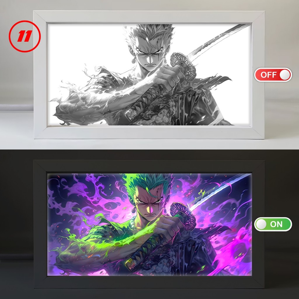 Mini Light Painting Anime One Piece Bingkai Lampu LED 3D Lightbox Pigura Pajangan Dekorasi Meja Kama