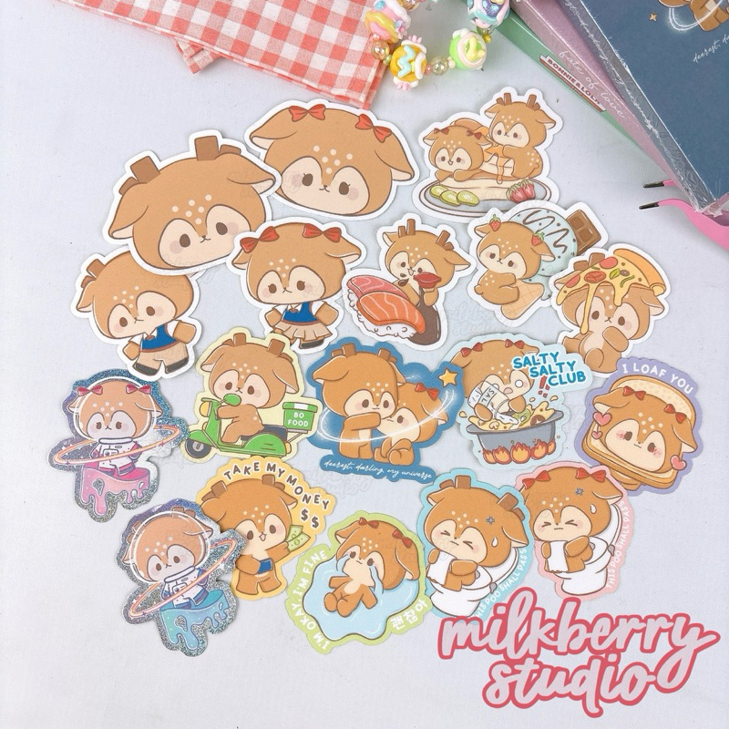 

[milkberry studio] Bonnie and Lola Die Cut Glitter Vinyl Deco Sticker / Stiker Vinil Dekorasi Kartun Karakter Deer Rusa Waterproof Anti Air
