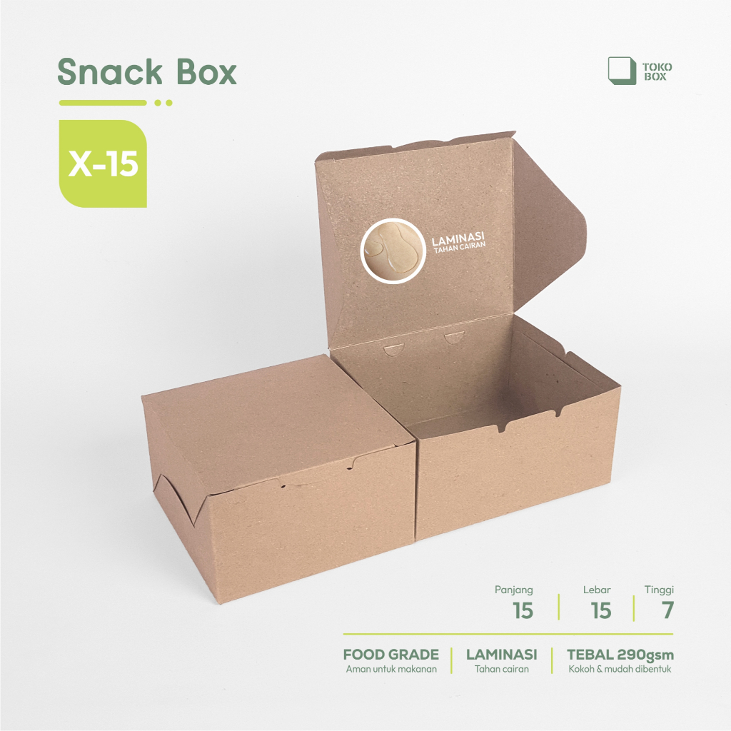 Dus Snack Box X15 | Ukuran 15x15x7 | Kotak Kemasan | Kue | Nasi Ayam | Laminasi Anti Air | Tebal 290