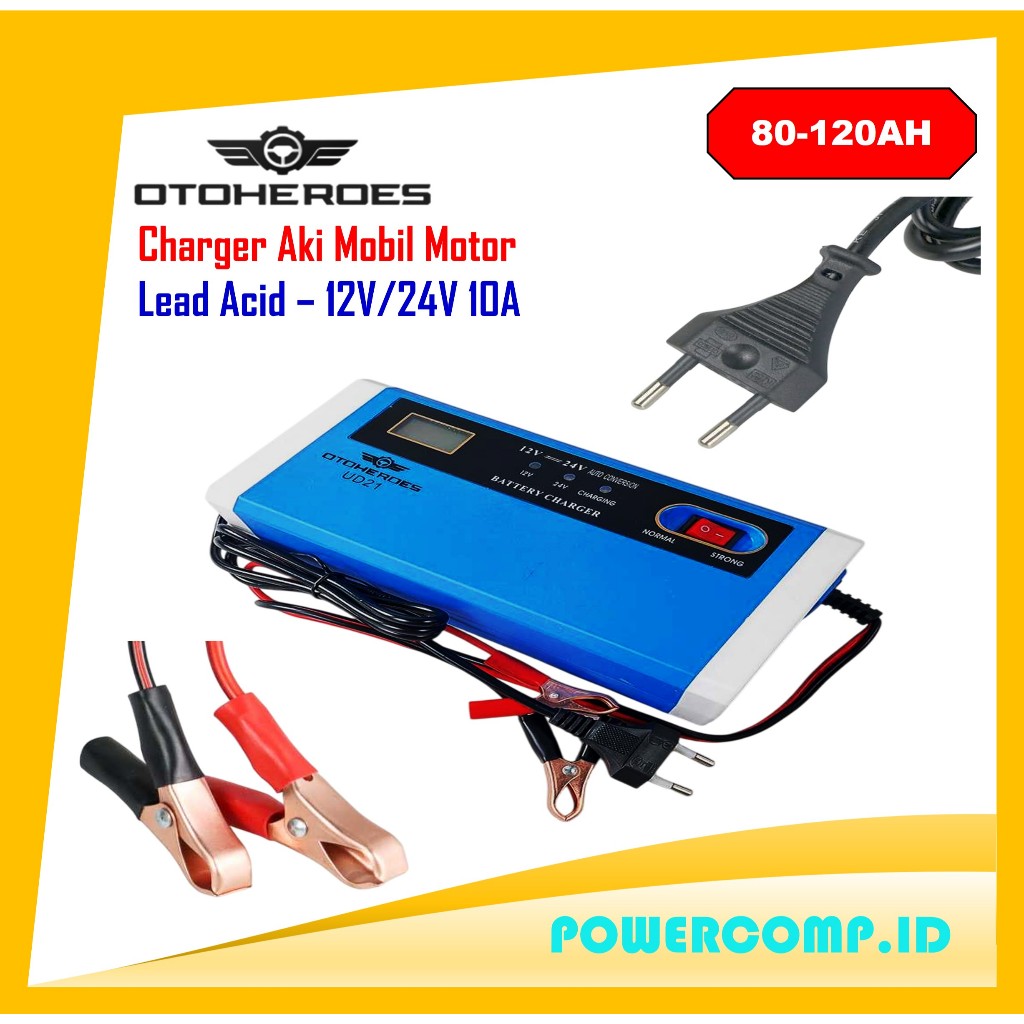 Charger ACCU ACU 12 Volt Otomatis OTOHEROES Charger Aki Mobil Motor Battery Charger 12V-24V 10A - Le