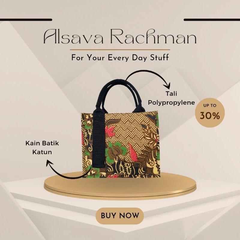 Ayna Tas Batik 01 Tote Bag Wanita, Kain Batik Katun, Tali Polypropylene dan Kancing Magnet