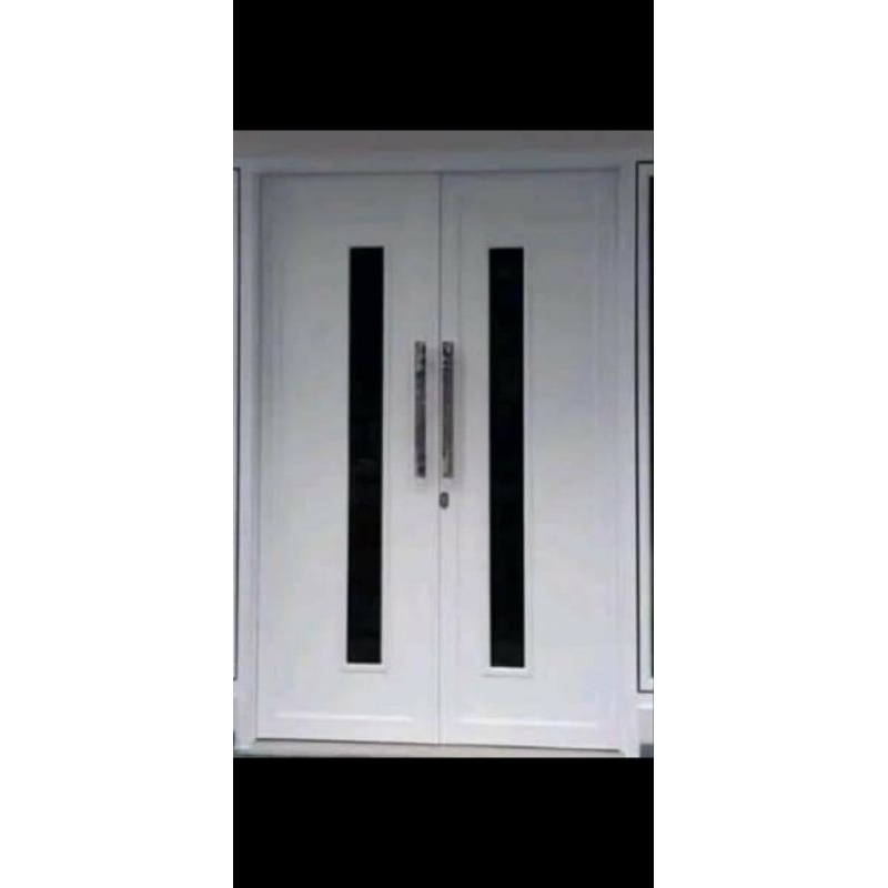 pintu alumunium + kaca inti dua daun  bukaan swing engsel kupu2 bukaan kiri kanan