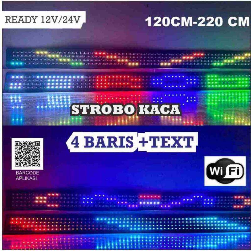 lampu strobo text rgb kaca depan mobil 12volt 4 baris 120cm 60 mode