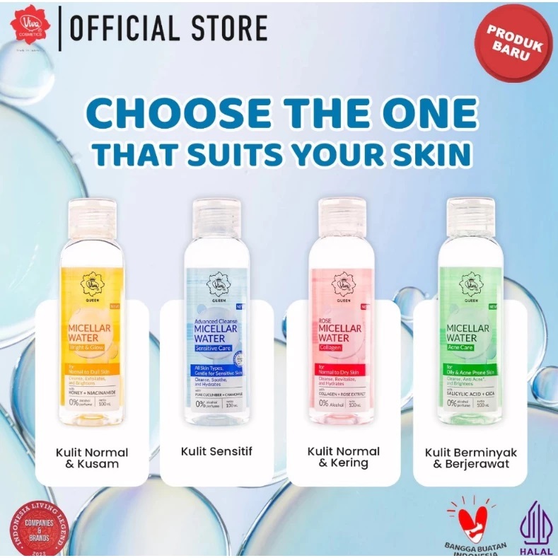 Viva NEW Micellar Water 100 ml | Bright Glow, Acne Care, Sensitive Care, Collagen, Rose Queen Advanc