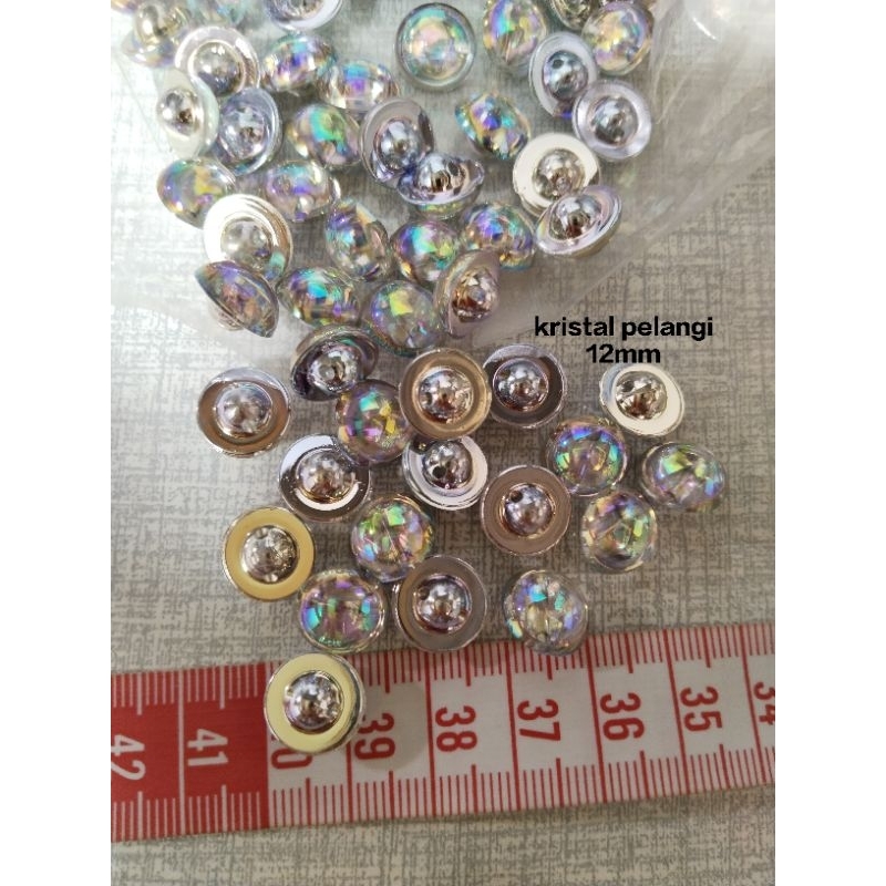 kancing jamur / kancing kebaya / kancing kristal silver pelangi 12mm