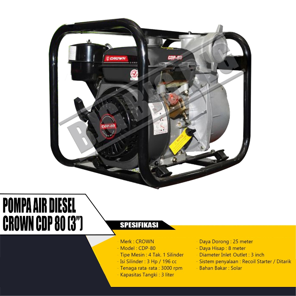 POMPA AIR DIESEL / WATERPUMP CROWN CDP 80 3 INCH SOLAR