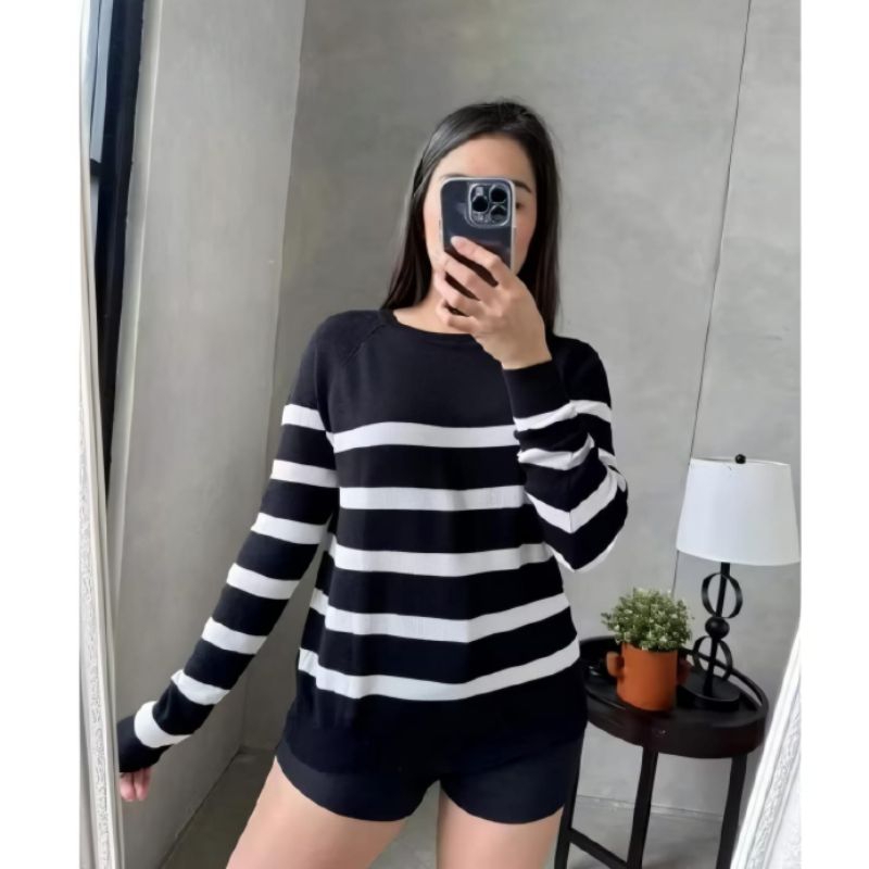 Maudy Sweater Premium - Atasan Rajut Maudy Garis Knit Korean Style Termurah