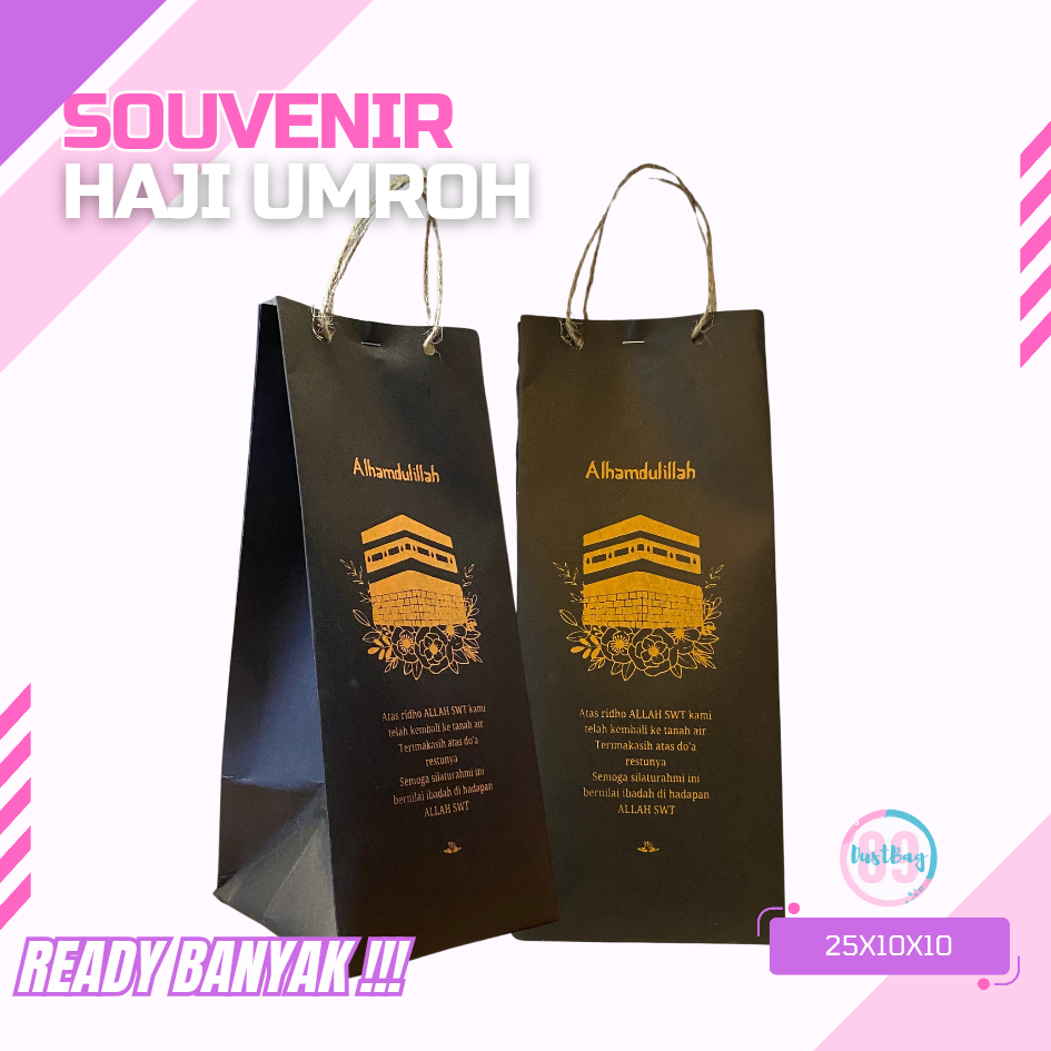 

READY STOK!!!PAPER BAG OLEH-OLEH HAJI DAN UMROH TAS KERTAS MODEL JINJING WARNA HITAM 1PCS 10X10X25