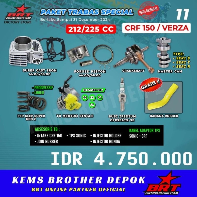PAKET BORE UP CRF TRABAS BRT ORIGINAL SPECIAL 10