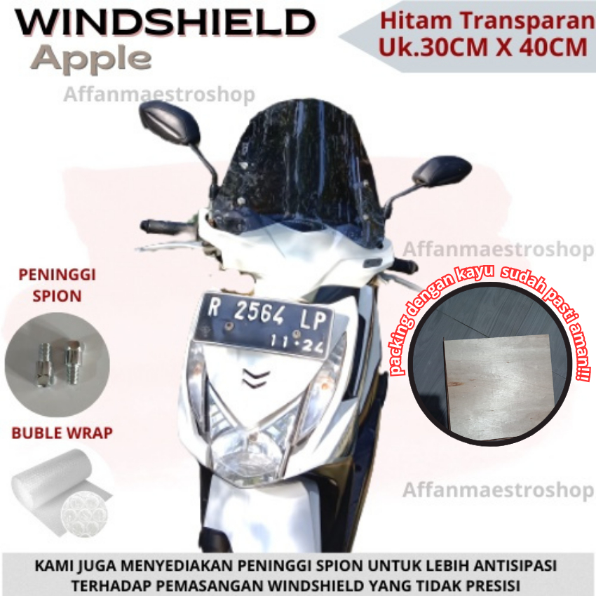 Visor Ukuran 30cm x 40cm Apple Rayben Hitam Transparan Windsield Beat Windshield Windshield Universa