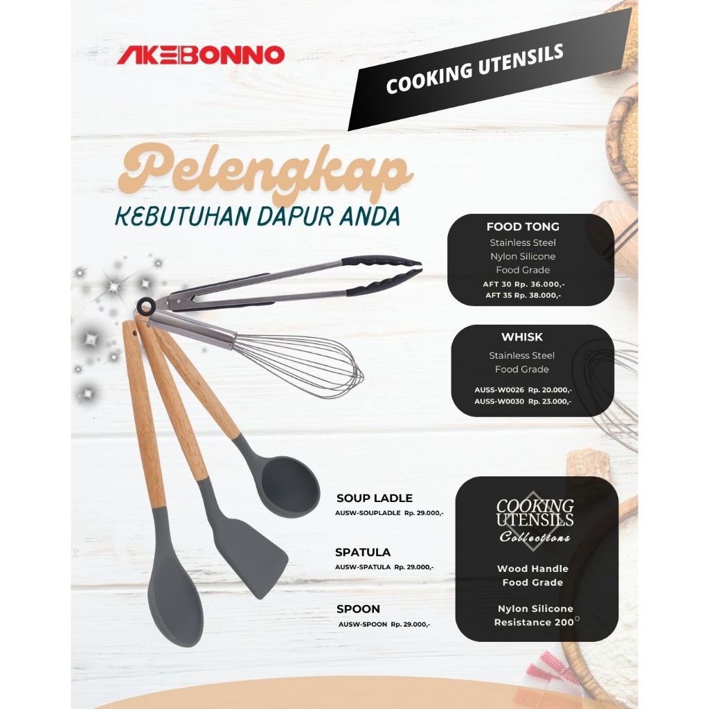 AKEBONNO - Serving Tong Silicone Utencil/Alat Masak Capitan Silikon Anti Lengket  30 35Cm Stainless 