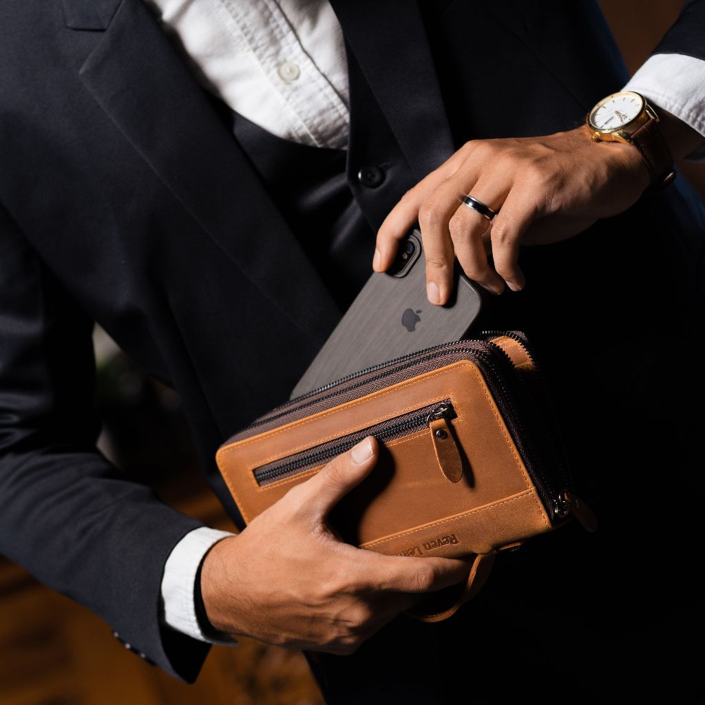 Benicio Handbag Clutch Pria Kulit Sapi Asli Tas Tangan Cowok Keren