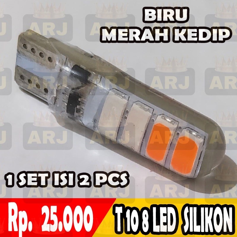 Lampu Senja T10 8Led 12V 2 Warna Kedip - BIRU MERAH