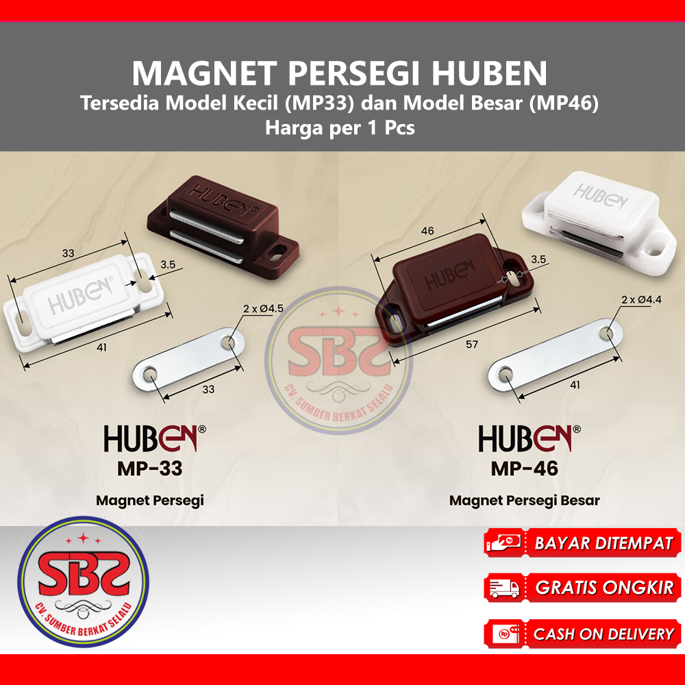 HUBEN Magnet Magnit Persegi Kecil Besar (Small and Large) MP33 dan MP46 Huben Magnet Lemari Pintu
