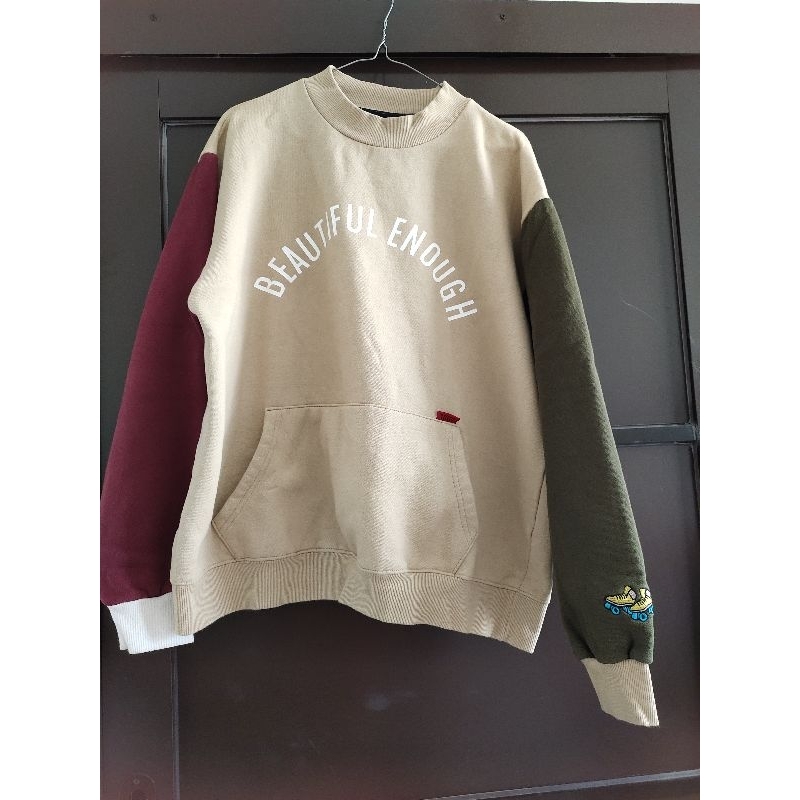 Sweater Beautiful Enough Crewneck Cream Maroon Green Lengan Panjang