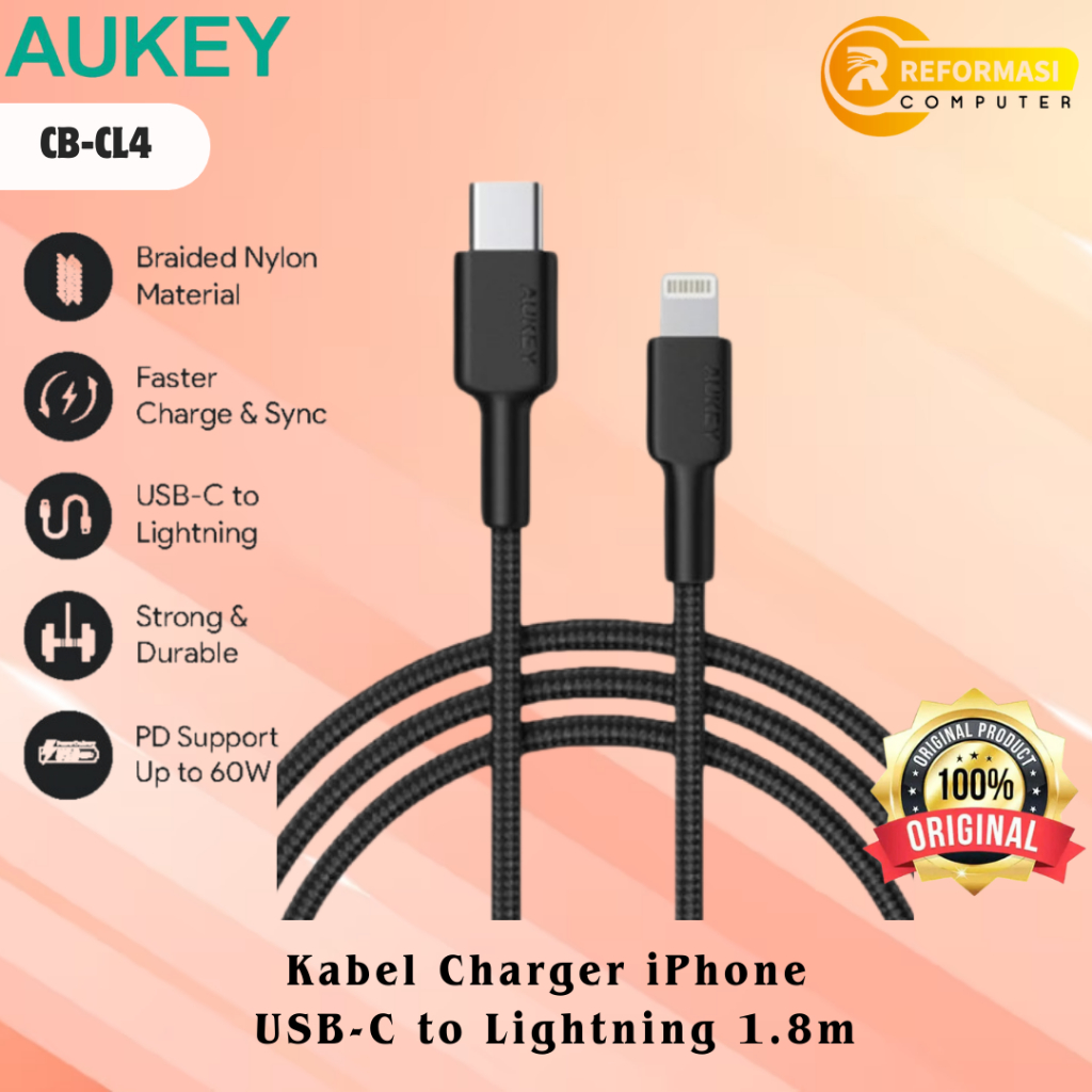 AUKEY Kabel data Aukey CB-CL4 - Kabel Charger For Iphone USB-C to Lightning 1.8m