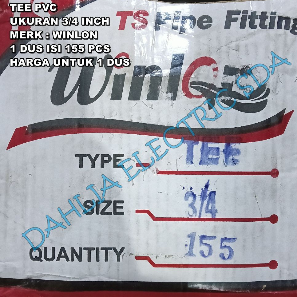 

TEE PVC 3/4 INCH WINLON HARGA 1 DUS (155PCS)