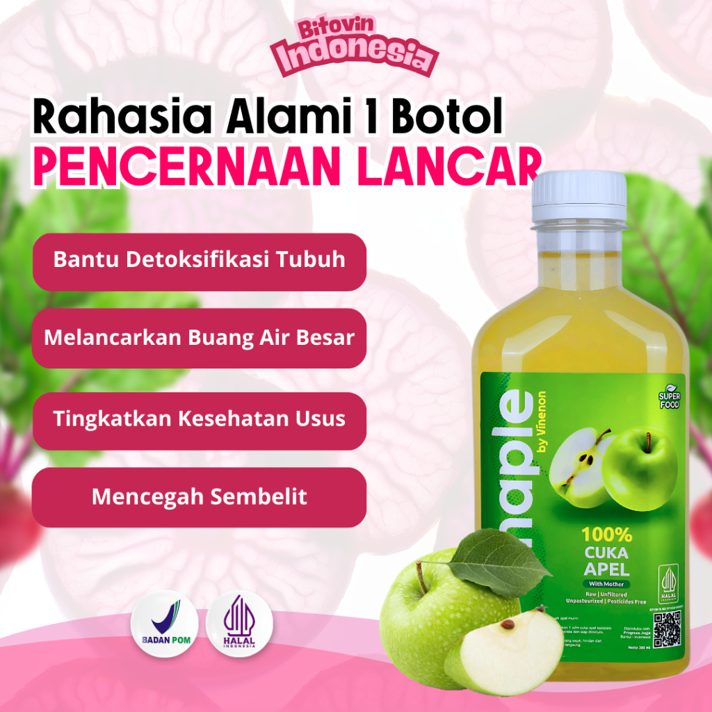 

Vinaple 1 Botol - Cuka Apel 100% Murni Tanpa Campuran - Bantu Atasi Masalah Pencernaan & Lambung