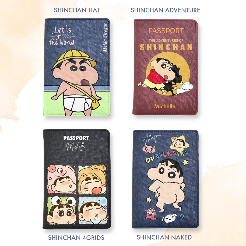 [ BISA CUSTOM NAMA ] Passport Shinchan / Passport Holder custom Gambar Nama Logo / Cover Passport / 