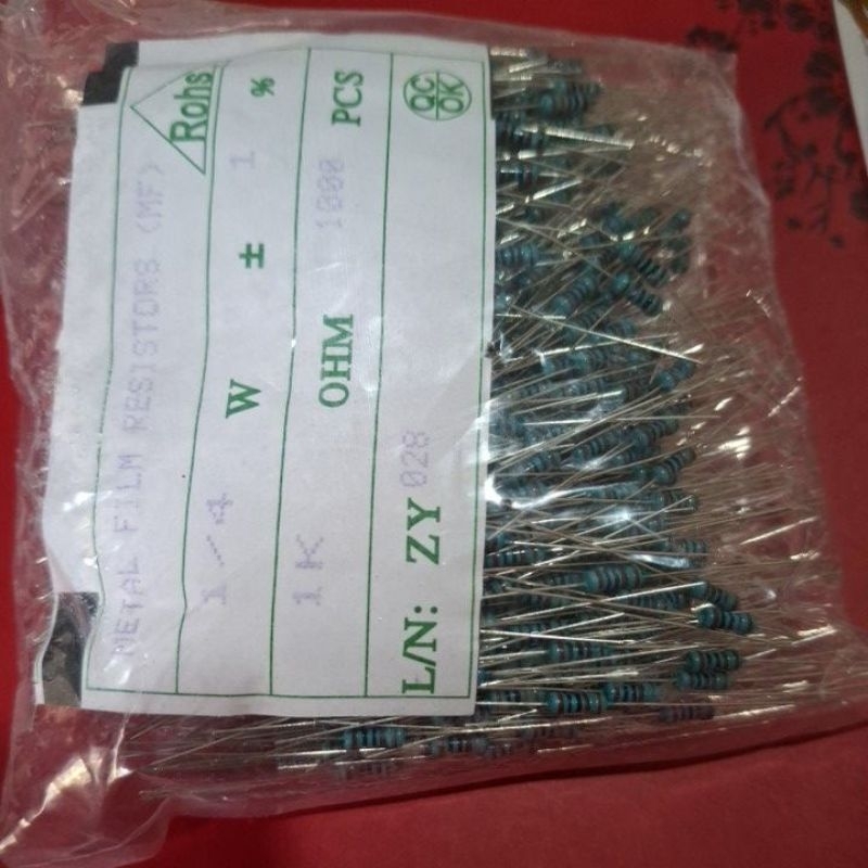1.000 pcs resistor 1/4 watt 1k R 1/4w 1k biru R 0.25 watt metal film