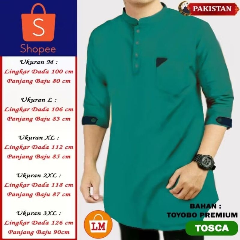 ROZAK - NEW BAJU KOKO KEMEJA KURTA ARAB PAKISTAN JUMBO KATUN TOYOBO PREMIUM LENGAN 3/4 ADA SAKU TERB