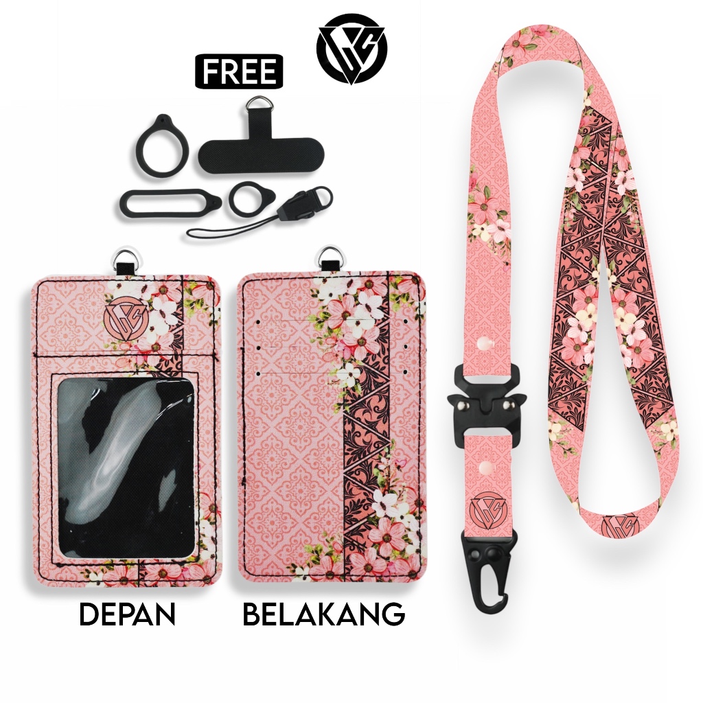 

LC.ID Lanyard Id Card Holder Leather Printing UV Tali Lanyard Holder Kulit Printing - Floral Series V2