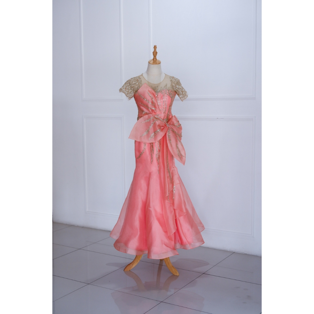 Peach Pita Leaf Long Dress Mewah Preloved Second