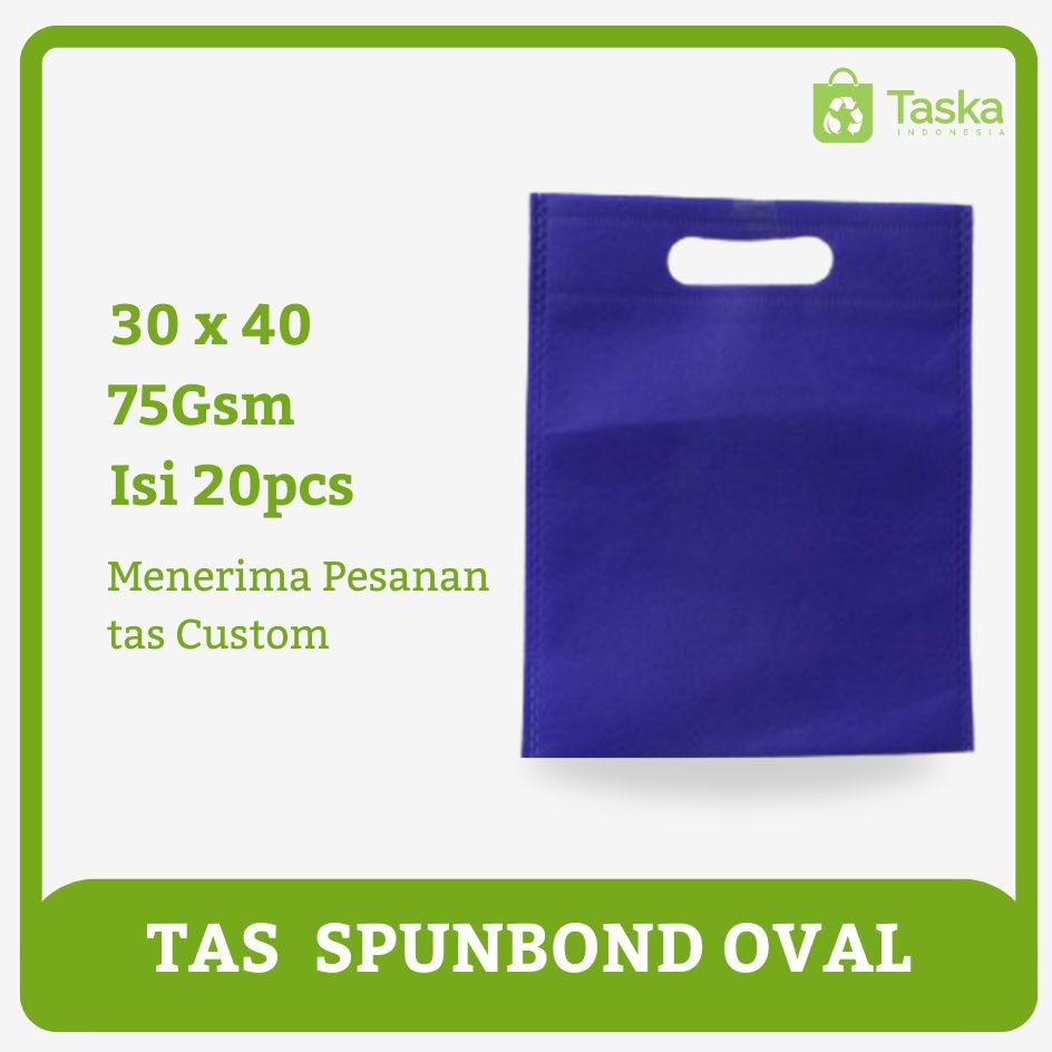 

Taska - Tas Press Spundbond Oval 30x40 Warna Biru BCA - Tote Bag Spunbond Polos